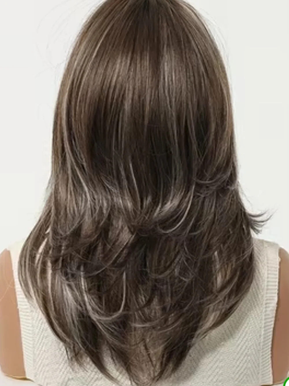 18-Inch  Gray Brown Highlight Medium Length Wig with Bangs